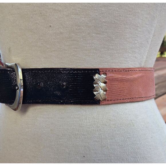 Vintage Y2K Patchwork Leather Belt – Metallic Pink Pony Hair –S/M - Picture 7 of 10